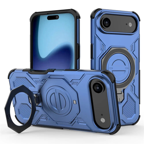 For iPhone Air Magnetic Case Rotating Metal Kickstand Shockproof PC + TPU Phone Back Cover - Dark Blue - 1