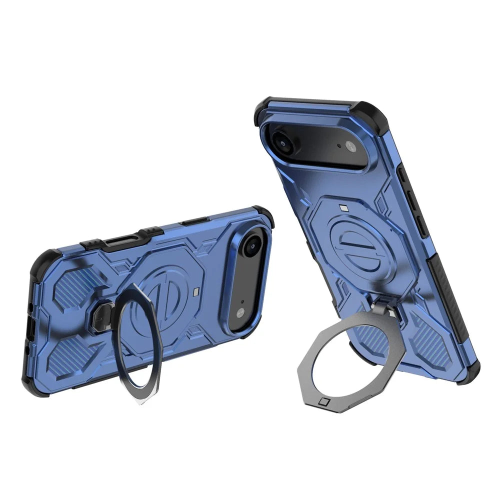 For iPhone Air Magnetic Case Rotating Metal Kickstand Shockproof PC + TPU Phone Back Cover - Dark Blue - 2