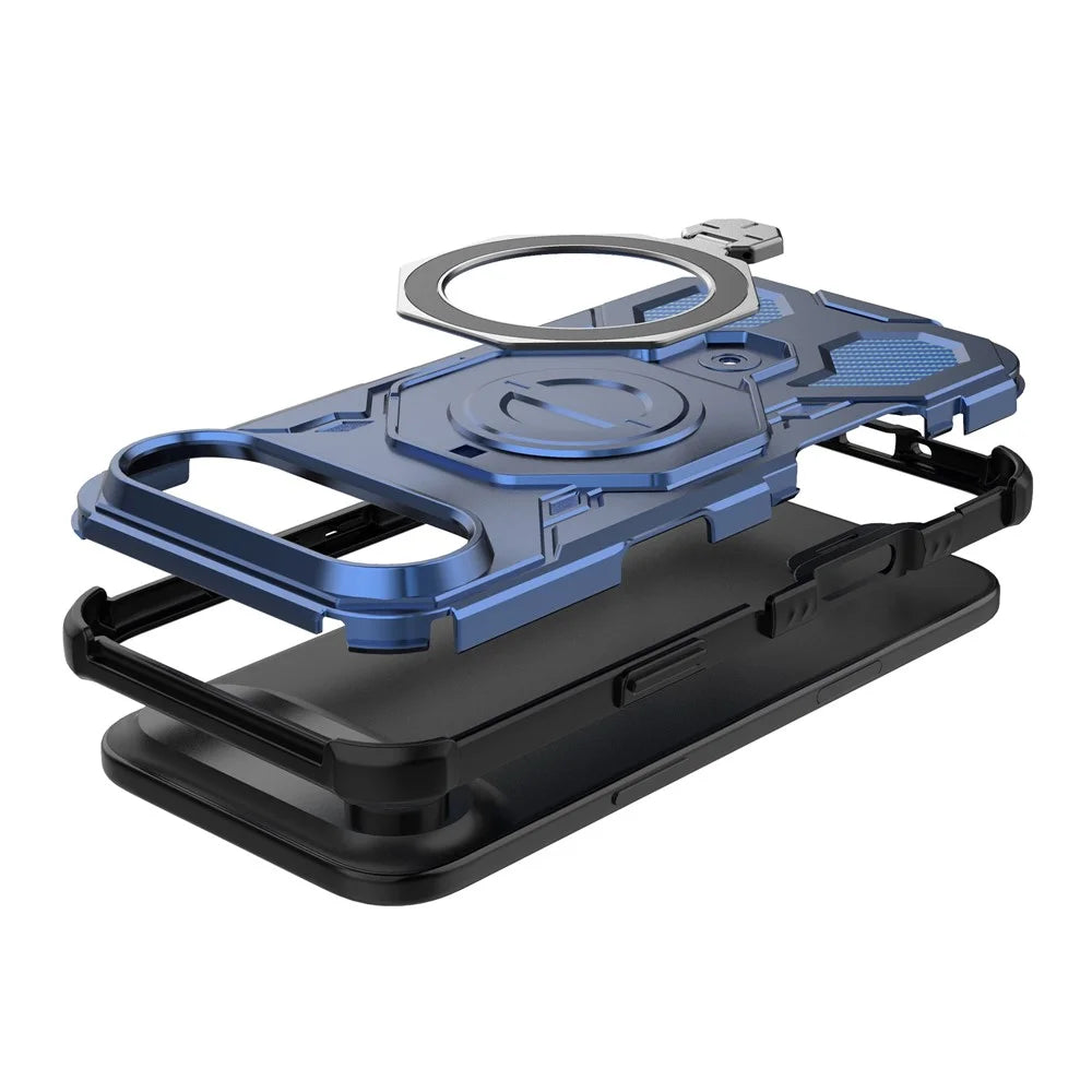 For iPhone Air Magnetic Case Rotating Metal Kickstand Shockproof PC + TPU Phone Back Cover - Dark Blue - 3