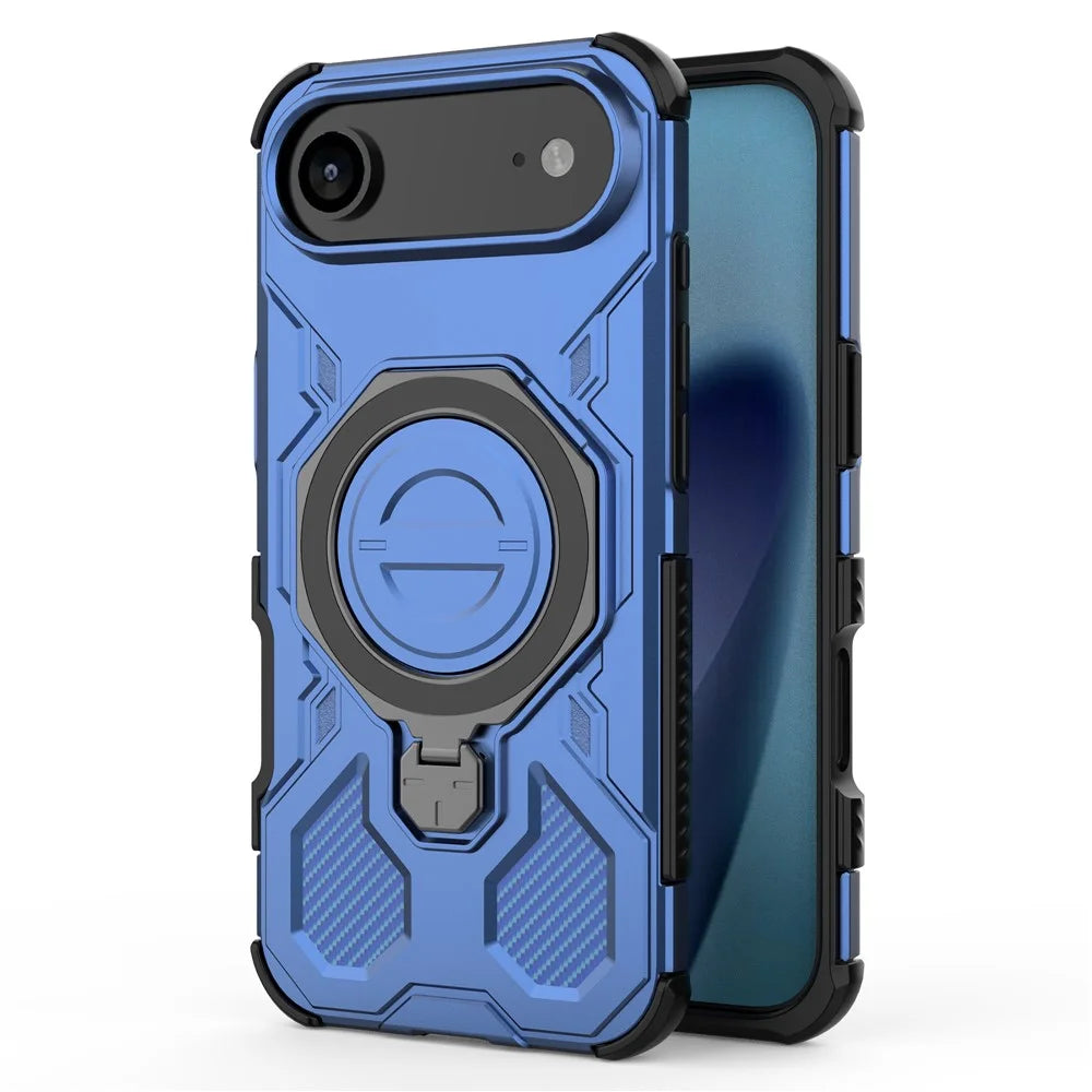 For iPhone Air Magnetic Case Rotating Metal Kickstand Shockproof PC + TPU Phone Back Cover - Dark Blue - 5