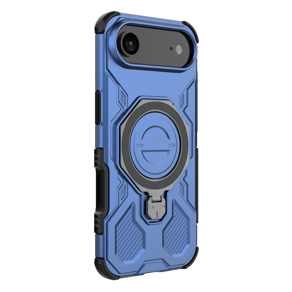 For iPhone Air Magnetic Case Rotating Metal Kickstand Shockproof PC + TPU Phone Back Cover - Dark Blue - 6