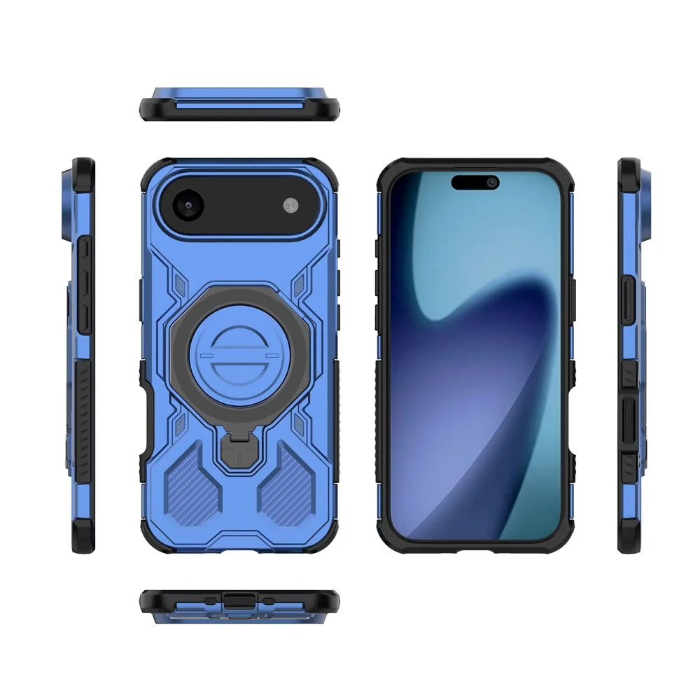 For iPhone Air Magnetic Case Rotating Metal Kickstand Shockproof PC + TPU Phone Back Cover - Dark Blue - 7