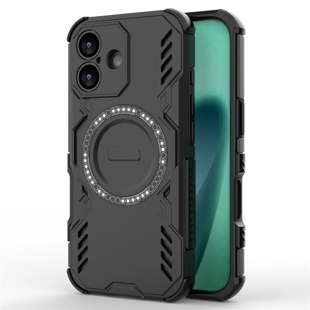 For iPhone 17 Magnetic Case Butterfly Armor Hollow Heat Dissipation PC + TPU Phone Cover - Black - 1