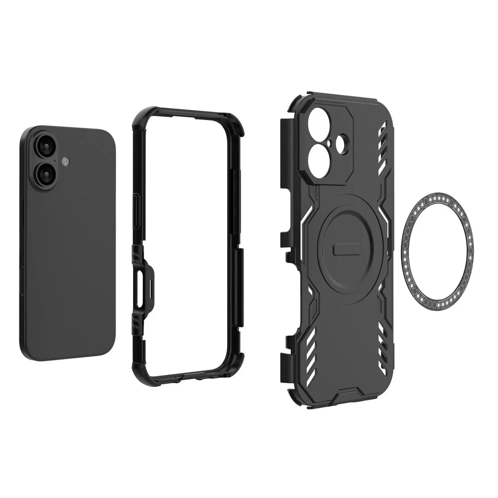 For iPhone 17 Magnetic Case Butterfly Armor Hollow Heat Dissipation PC + TPU Phone Cover - Black - 2