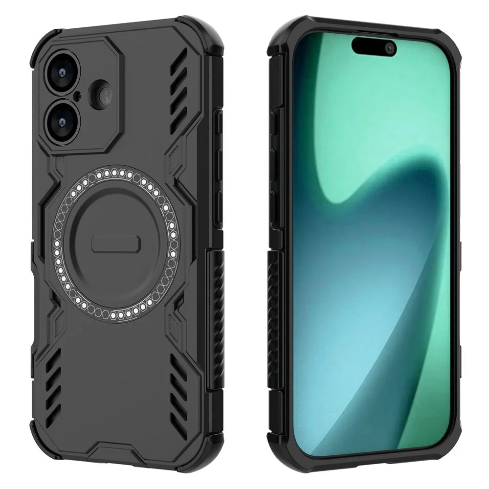 For iPhone 17 Magnetic Case Butterfly Armor Hollow Heat Dissipation PC + TPU Phone Cover - Black - 3