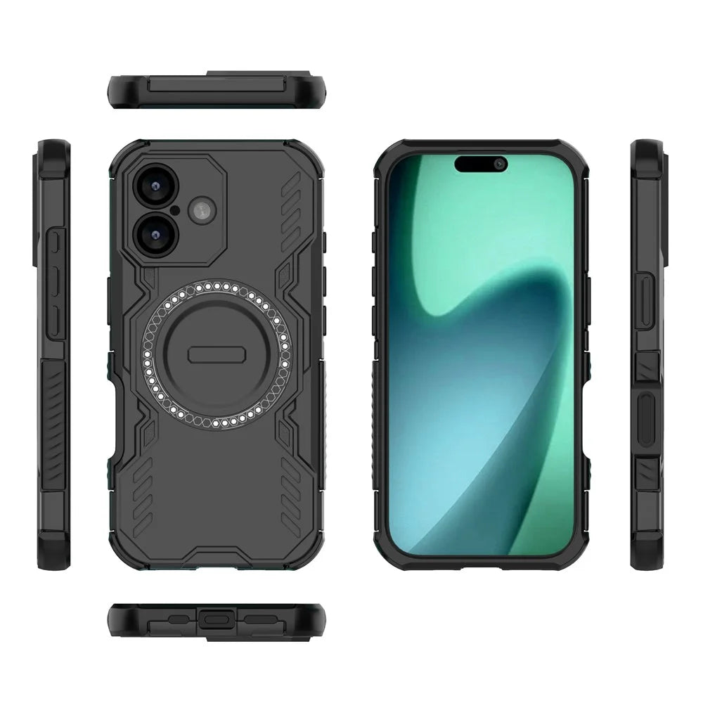 For iPhone 17 Magnetic Case Butterfly Armor Hollow Heat Dissipation PC + TPU Phone Cover - Black - 5