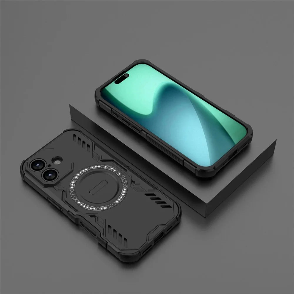 For iPhone 17 Magnetic Case Butterfly Armor Hollow Heat Dissipation PC + TPU Phone Cover - Black - 6