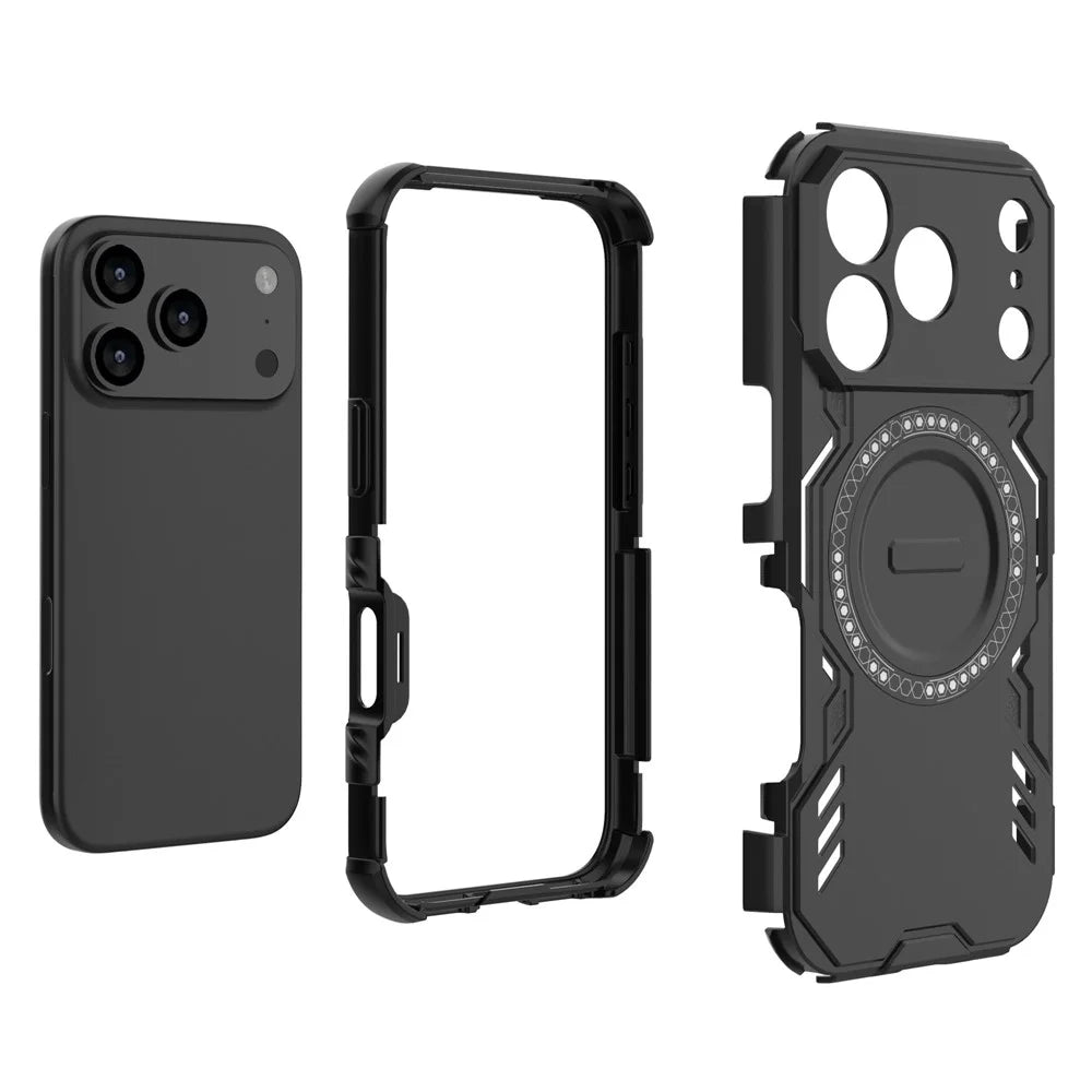 For iPhone 18 Pro / 17 Pro Magnetic Case Butterfly Armor Hollow Heat Dissipation PC + TPU Phone Cover - Black - 4