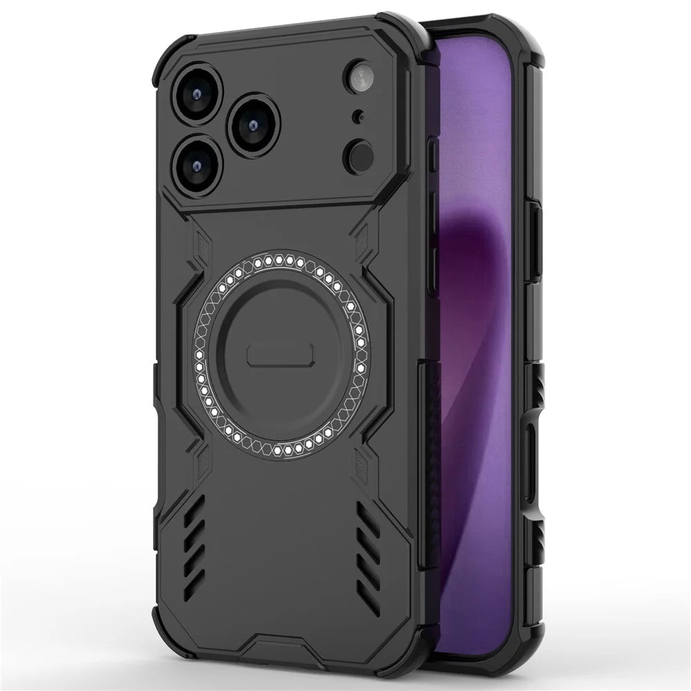 For iPhone 18 Pro Max / 17 Pro Max Magnetic Case Butterfly Armor Hollow Heat Dissipation PC + TPU Phone Cover - Black - 1