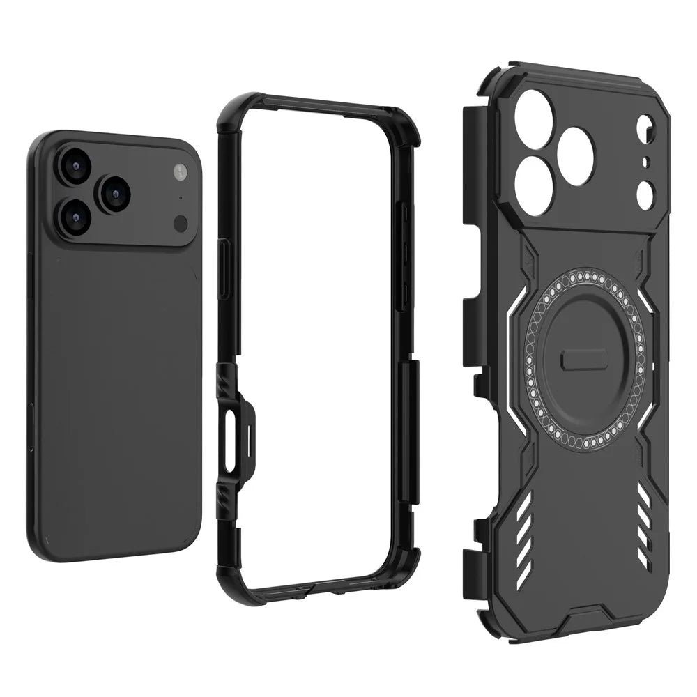 For iPhone 18 Pro Max / 17 Pro Max Magnetic Case Butterfly Armor Hollow Heat Dissipation PC + TPU Phone Cover - Black - 4