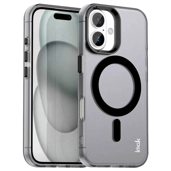 IMAK For iPhone 16 Case Compatible with MagSafe Candy Color Anti Drop TPU + PET Back Cover - Black - 1