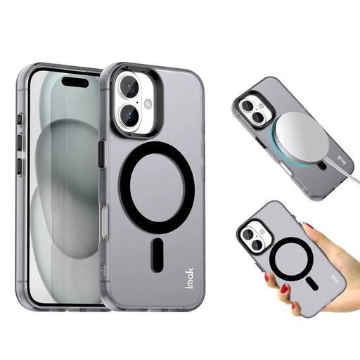 IMAK For iPhone 16 Case Compatible with MagSafe Candy Color Anti Drop TPU + PET Back Cover - Black - 2