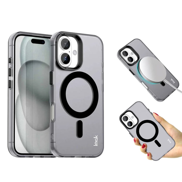 IMAK For iPhone 16 Case Compatible with MagSafe Candy Color Anti Drop TPU + PET Back Cover - Black - 2