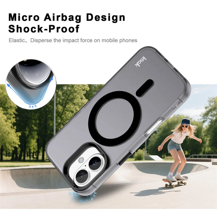 IMAK For iPhone 16 Case Compatible with MagSafe Candy Color Anti Drop TPU + PET Back Cover - Black - 4