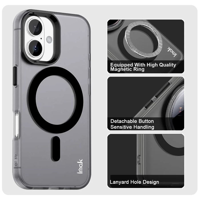 IMAK For iPhone 16 Case Compatible with MagSafe Candy Color Anti Drop TPU + PET Back Cover - Black - 5