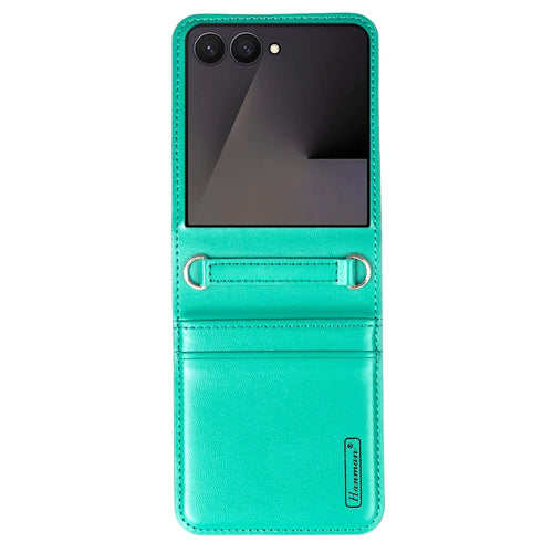 HANMAN Mill Series for Samsung	Galaxy Z Flip7 5G Case Card Slots PU Leather Phone Cover - Cyan - 1