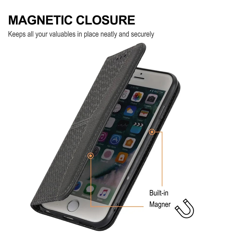 For iPhone 17 Pro Max Case Woven Texture PU Leather Wallet Phone Cover with Wrist Strap - Black - 6