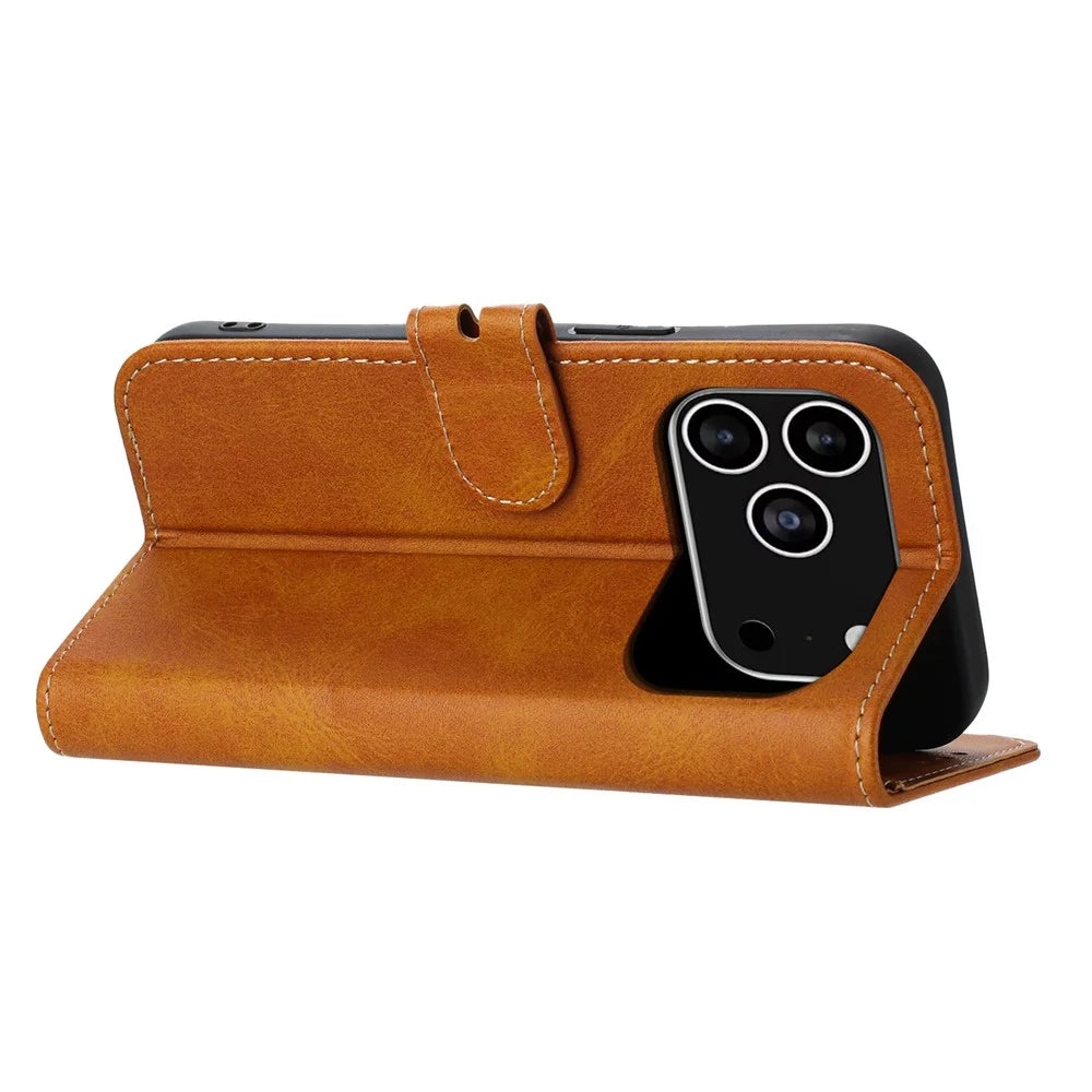 For iPhone 17 Pro Case Happy Cat Pattern Imprinted Leather Wallet Phone Cover - Yellow - 2