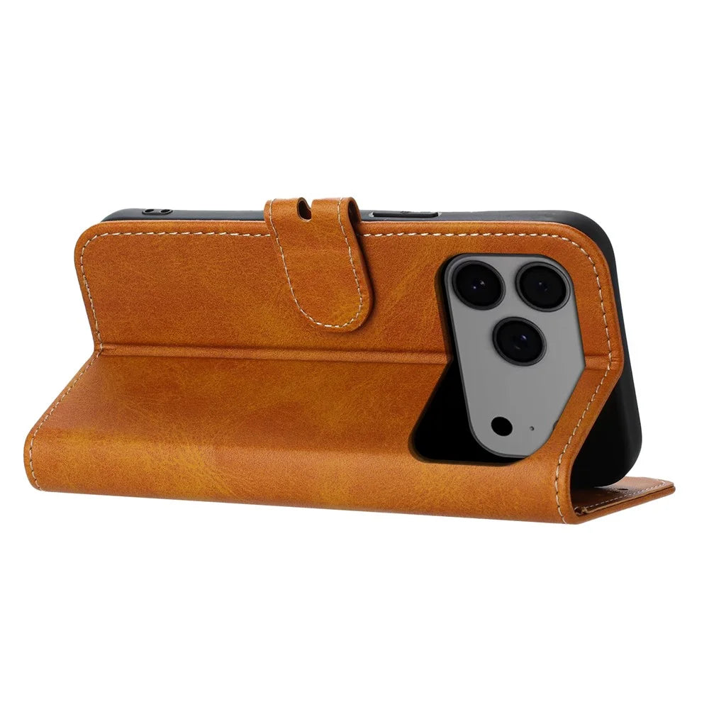 For iPhone 17 Pro Max Case Happy Cat Pattern Imprinted Leather Wallet Phone Cover - Yellow - 2