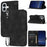 For iPhone 17 Case Imprinted Line Leather Phone Cover with Handy Strap - Black - 1