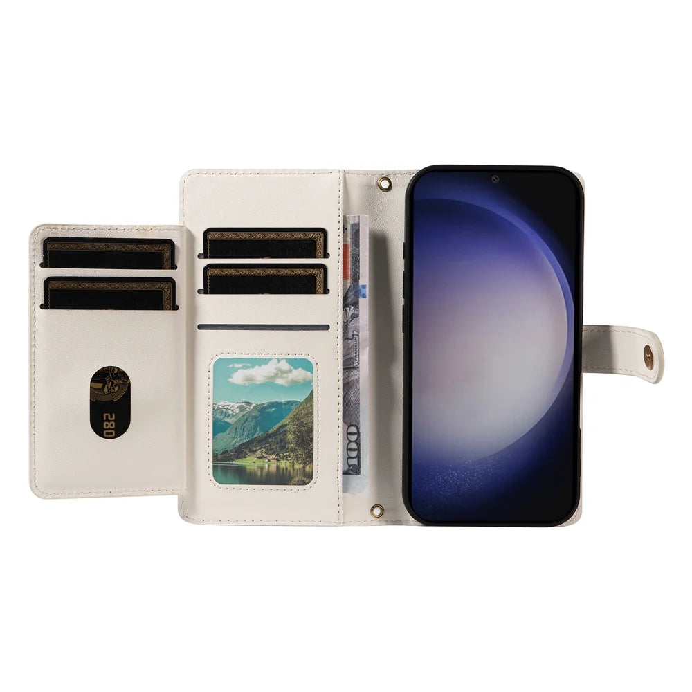 For Samsung Galaxy S24+ / Galaxy S25+ Wallet Case with Straps, Rhombus Leather Stand Phone Cover - White - 2