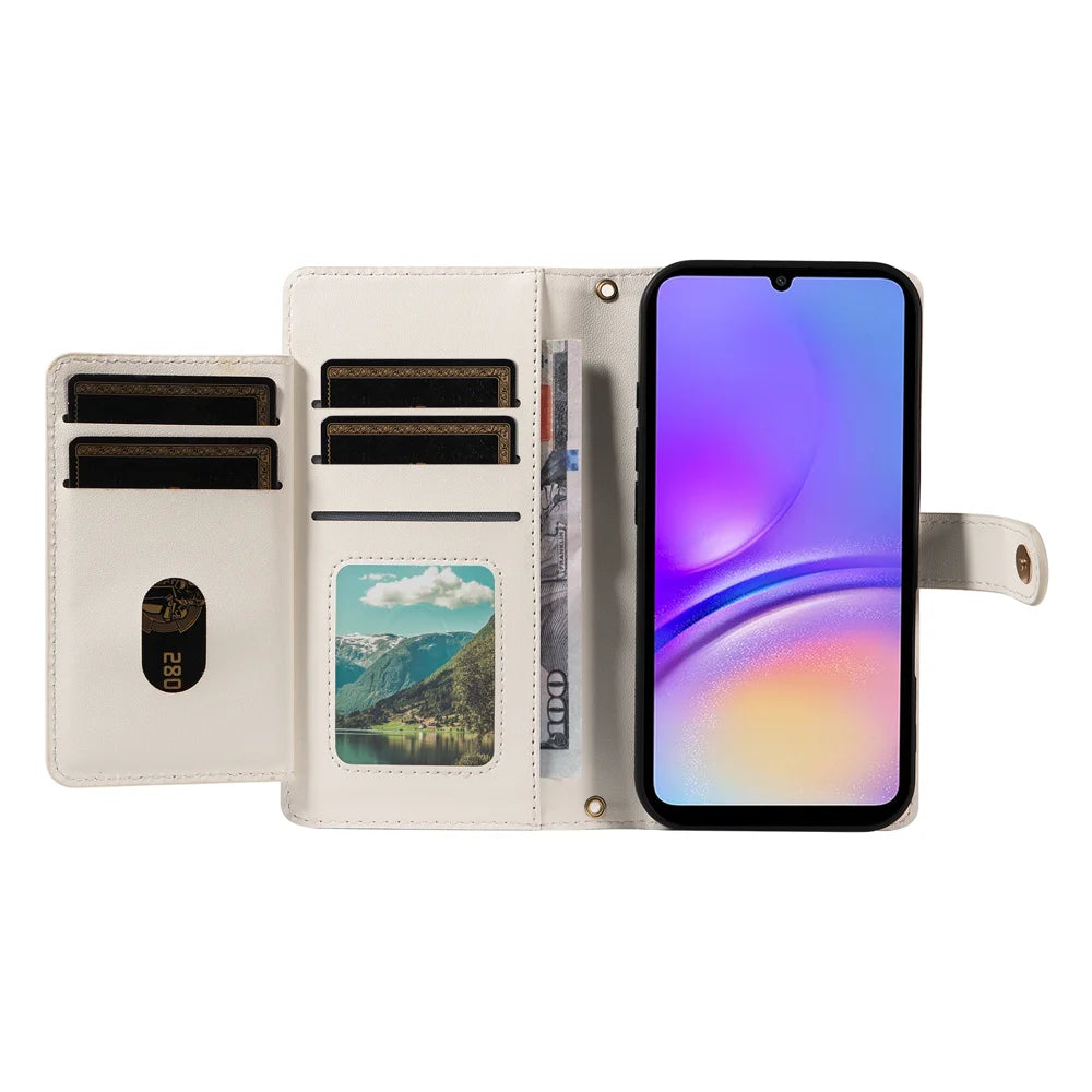 For Samsung Galaxy A08 5G / A08 4G / A07 4G / A06 4G / A06 5G Wallet Case with Straps, Rhombus Leather Stand Phone Cover - White - 2