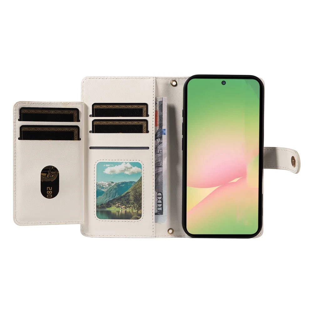 For Samsung Galaxy A56 5G / M56 5G Wallet Case with Straps, Rhombus Leather Stand Phone Cover - White - 2