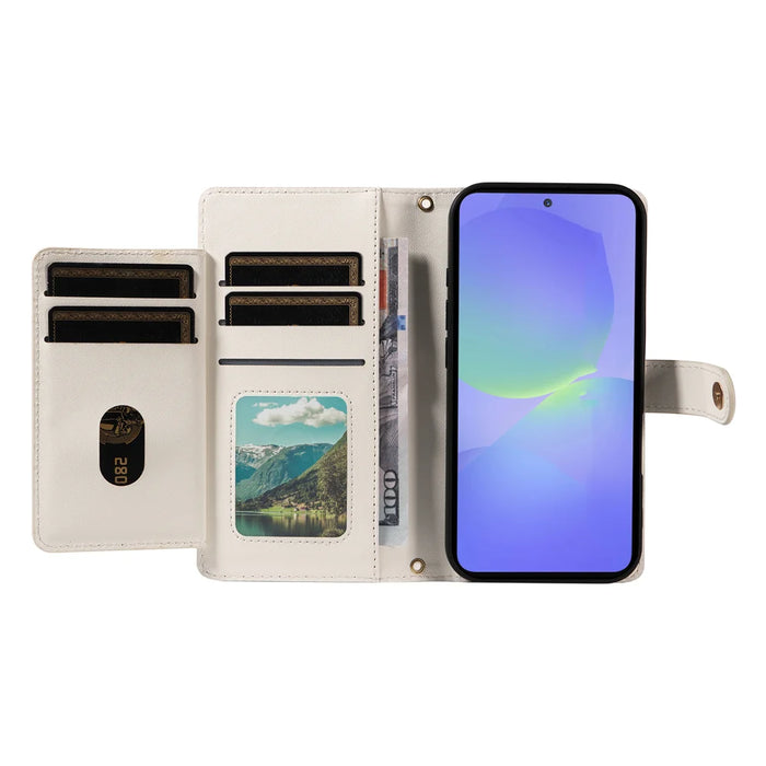 For Samsung Galaxy A36 5G Wallet Case with Straps, Rhombus Leather Stand Phone Cover - White - 2