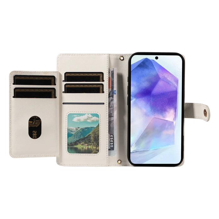 For Samsung Galaxy A55 5G Wallet Case with Straps, Rhombus Leather Stand Phone Cover - White - 2