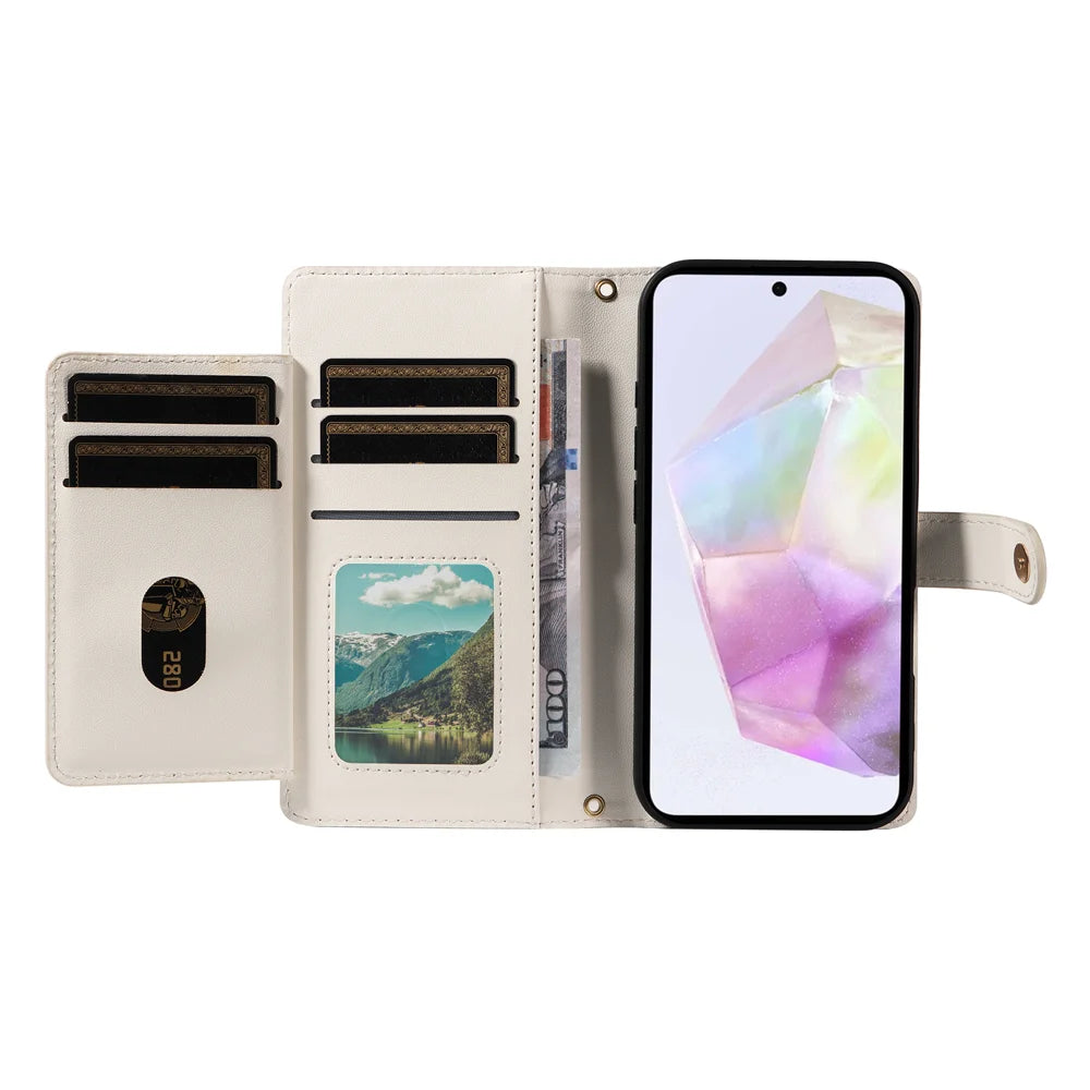 For Samsung Galaxy A35 5G Wallet Case with Straps, Rhombus Leather Stand Phone Cover - White - 2
