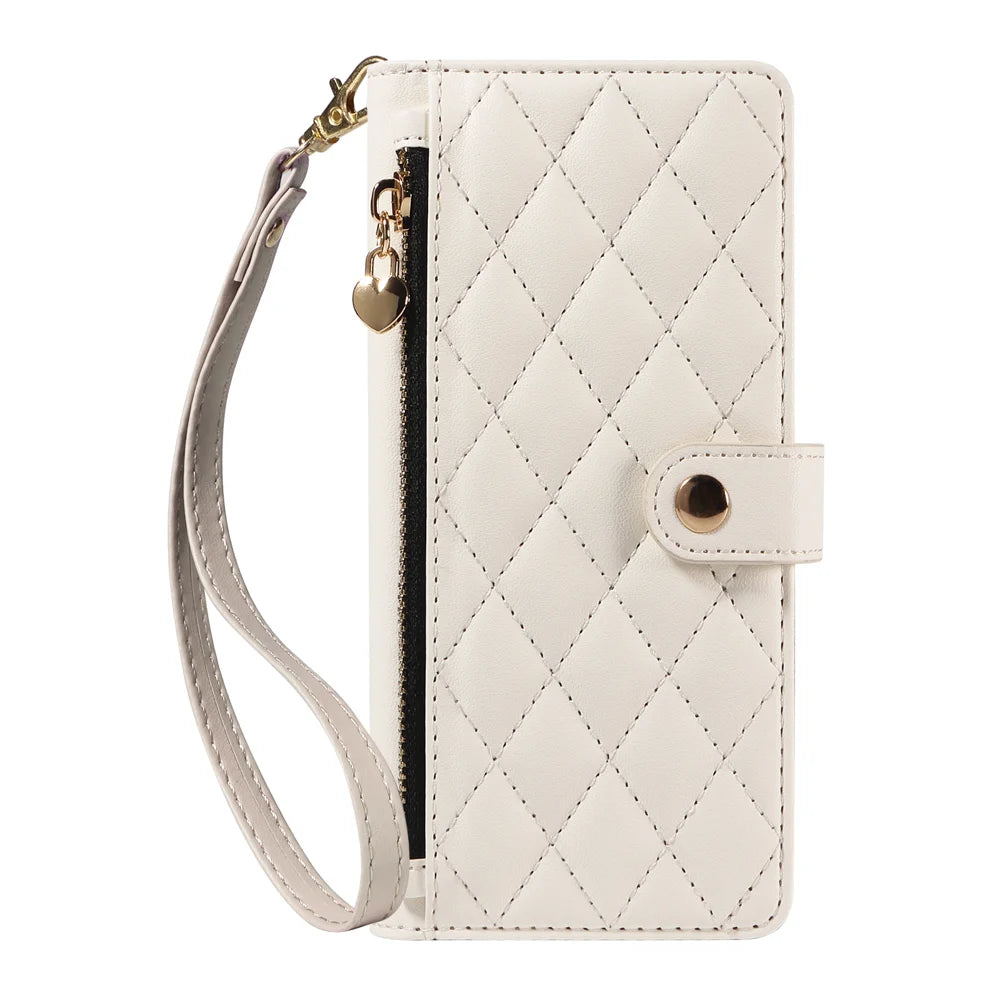 For Samsung Galaxy A35 5G Wallet Case with Straps, Rhombus Leather Stand Phone Cover - White - 7