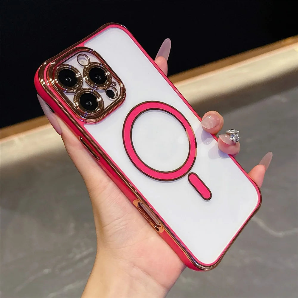For iPhone 16 Pro Magnetic Case Electroplated 2.0mm Acrylic TPU Phone Back Cover - Red - 2