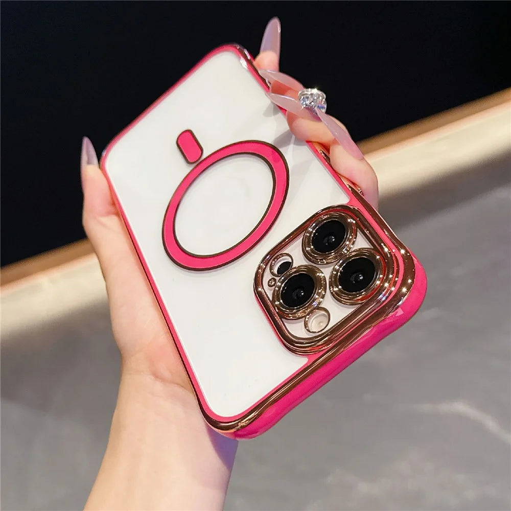 For iPhone 16 Pro Magnetic Case Electroplated 2.0mm Acrylic TPU Phone Back Cover - Red - 3