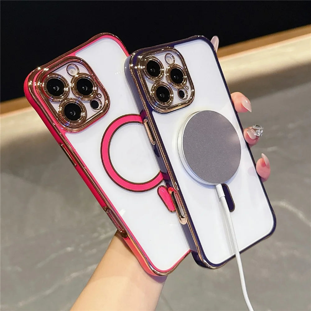 For iPhone 16 Pro Magnetic Case Electroplated 2.0mm Acrylic TPU Phone Back Cover - Red - 6