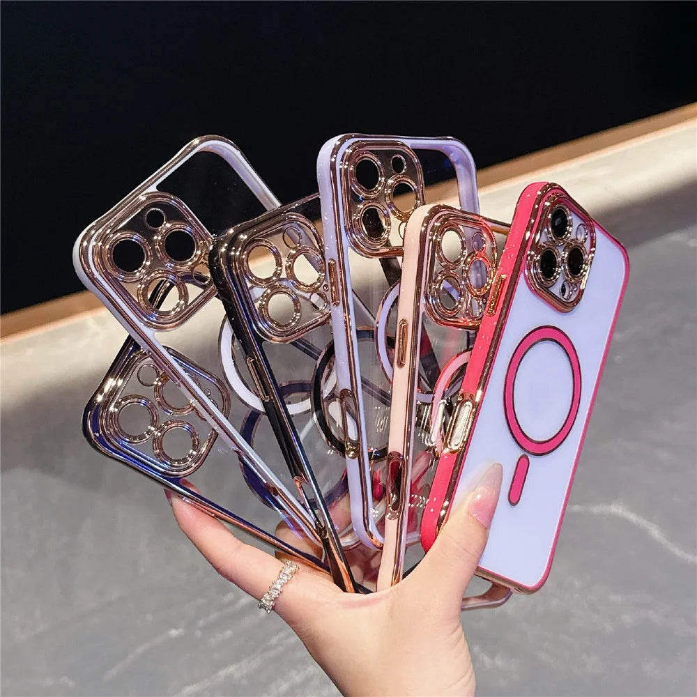 For iPhone 16 Pro Magnetic Case Electroplated 2.0mm Acrylic TPU Phone Back Cover - Red - 7