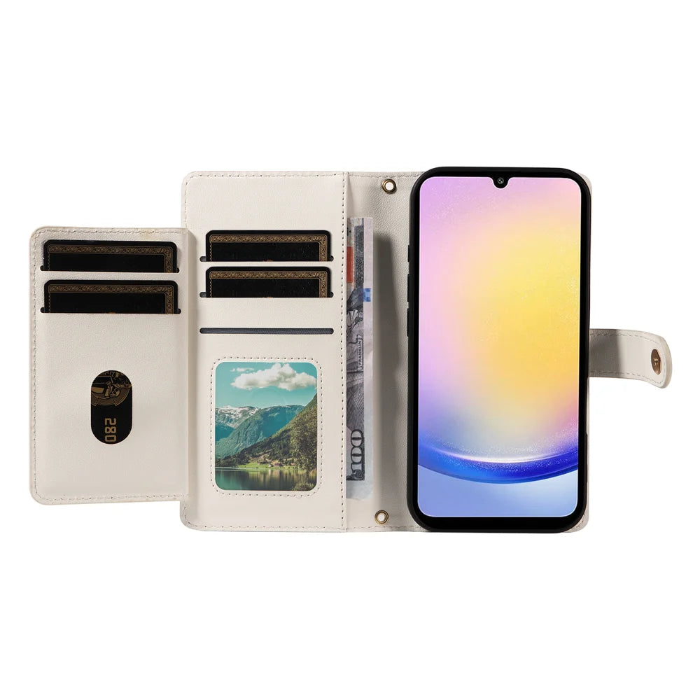 For Samsung Galaxy A25 5G (Global) (161.0 x 76.5 x 8.3mm) Wallet Case with Straps, Rhombus Leather Stand Phone Cover - White - 2
