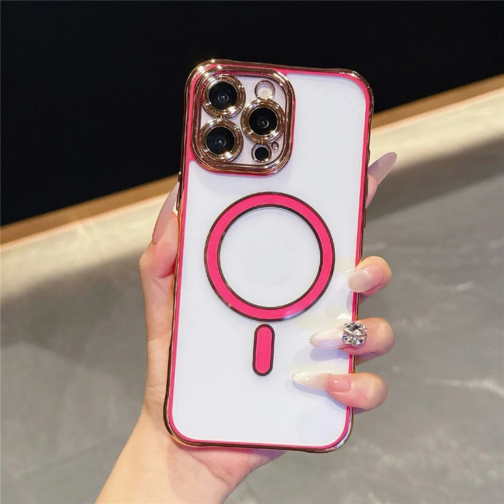 For iPhone 16 Pro Max Magnetic Case Electroplated 2.0mm Acrylic TPU Phone Back Cover - Red - 1