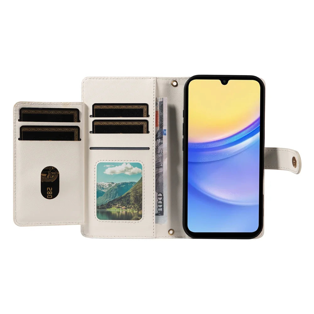 For Samsung Galaxy A15 5G / Galaxy A15 4G Wallet Case with Straps, Rhombus Leather Stand Phone Cover - White - 2