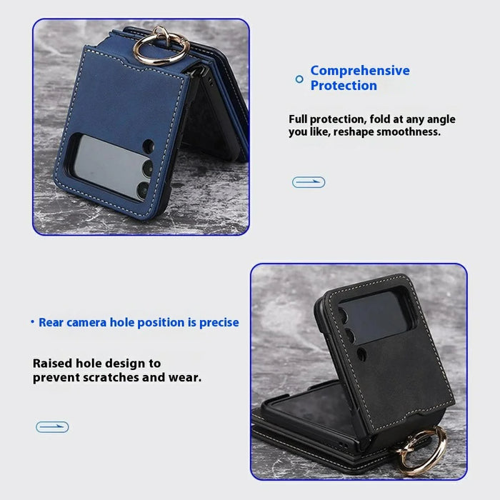 For Samsung Galaxy Z Flip7 5G Case Card Holder Ring Holder Kickstand PU + PC Phone Cover with Chain - Purple - 5