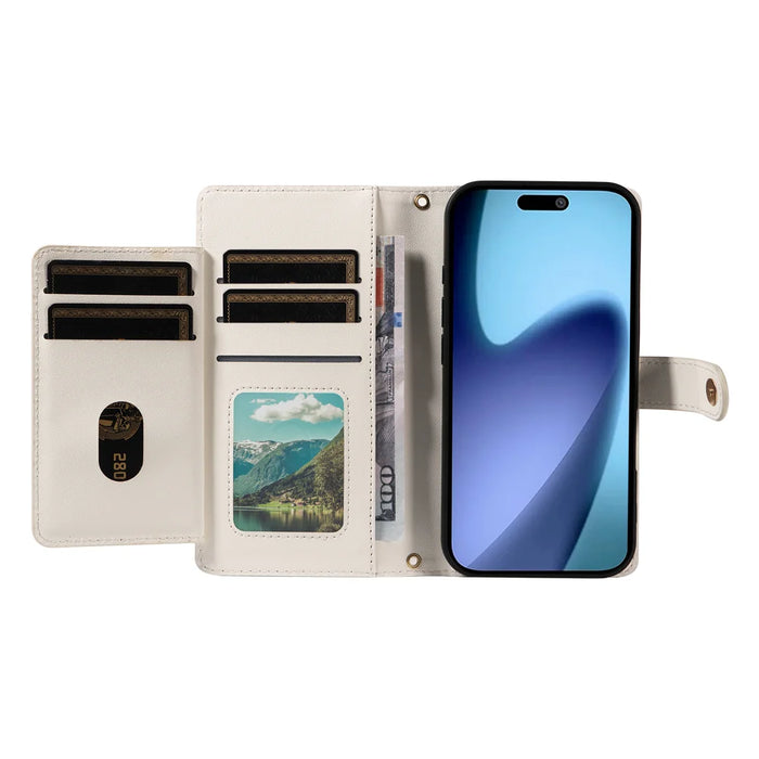 For iPhone Air Wallet Case with Straps, Rhombus Leather Stand Phone Cover - White - 2
