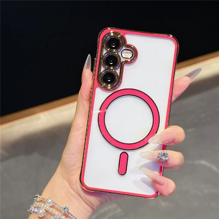 For Samsung Galaxy S25  /  S24 Magnetic Case Electroplated 2.0mm Acrylic TPU Phone Back Cover - Red - 1