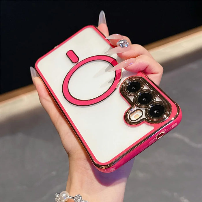 For Samsung Galaxy S25  /  S24 Magnetic Case Electroplated 2.0mm Acrylic TPU Phone Back Cover - Red - 3