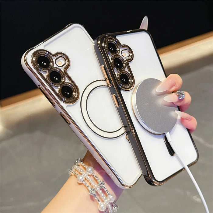 For Samsung Galaxy S25  /  S24 Magnetic Case Electroplated 2.0mm Acrylic TPU Phone Back Cover - Red - 6