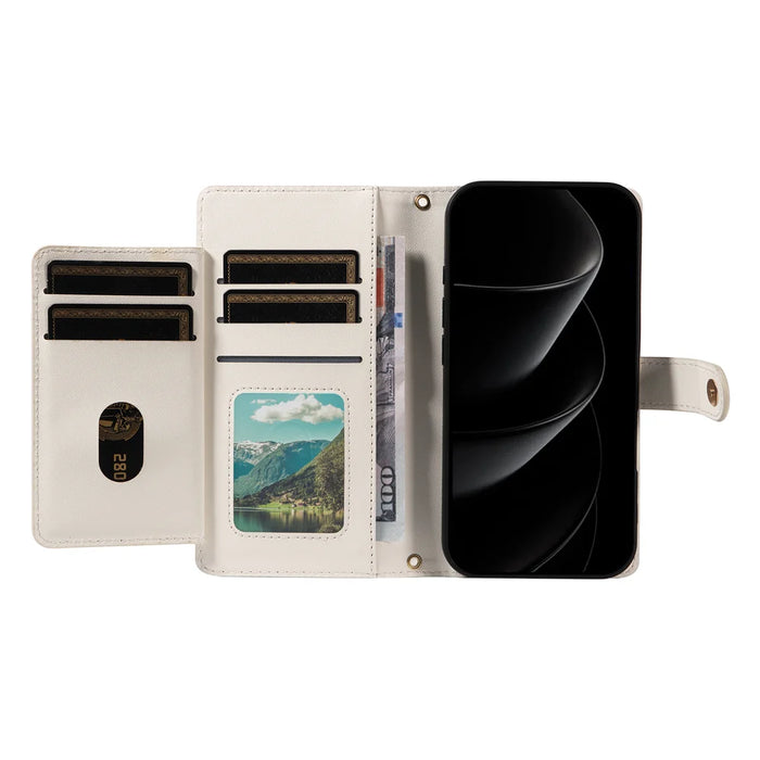 For iPhone 18 Pro Max / 17 Pro Max Wallet Case with Straps, Rhombus Leather Stand Phone Cover - White - 2