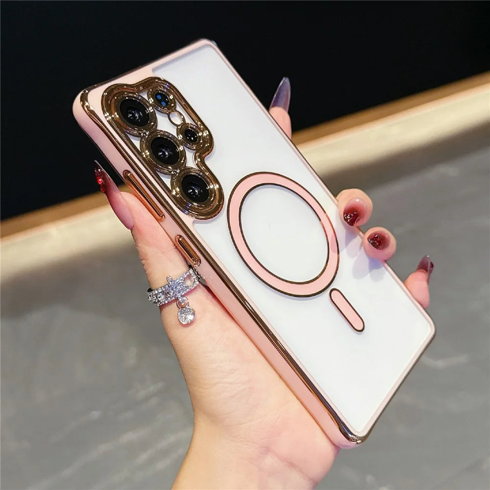 For Samsung Galaxy S25 Ultra Magnetic Case Electroplated 2.0mm Acrylic TPU Phone Back Cover - Pink - 2