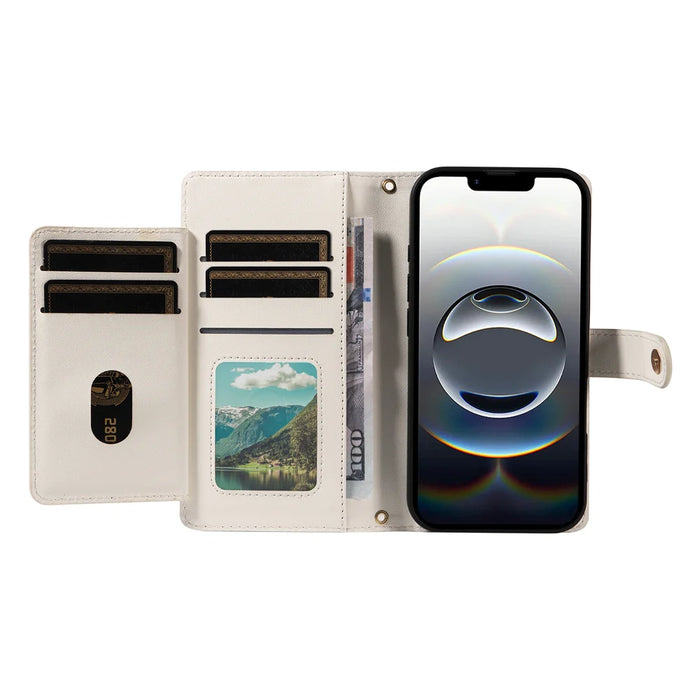 For iPhone 17e / 16e Wallet Case with Straps, Rhombus Leather Stand Phone Cover - White - 2