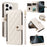 For iPhone 16 Pro Max Wallet Case with Straps, Rhombus Leather Stand Phone Cover - White - 1