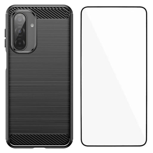 WANLONFENG LS Series For Samsung Galaxy A17 5G / A17 4G Case with Screen Film, Large Lens Hole Brushed Texture TPU Phone Cover - Black - 1
