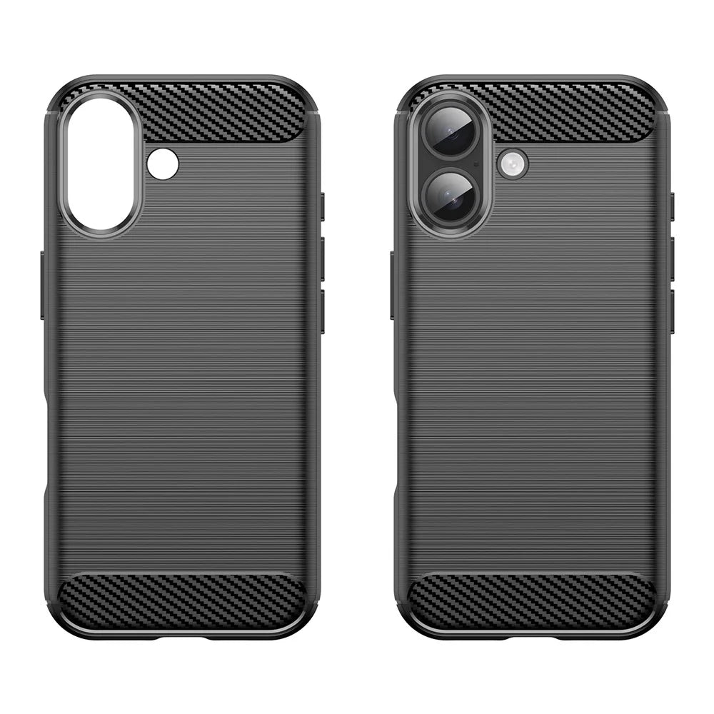 WANLONFENG LS Series For iPhone 17 Case with Screen Film, Brushed Texture Shockproof TPU Phone Cover - Black - 3