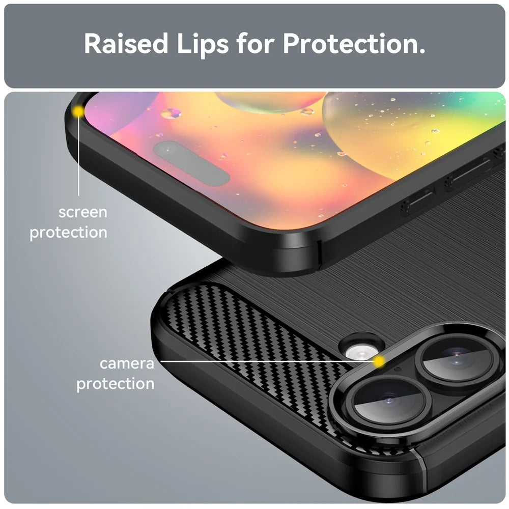 WANLONFENG LS Series For iPhone 17 Case with Screen Film, Brushed Texture Shockproof TPU Phone Cover - Black - 7
